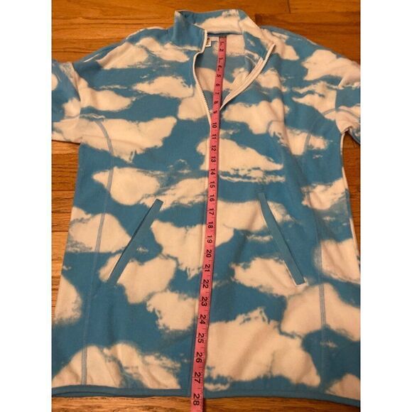NWOT BP women's blue cloud patterned thin zip front slash pocket sweater size SM - Picture 7 of 7